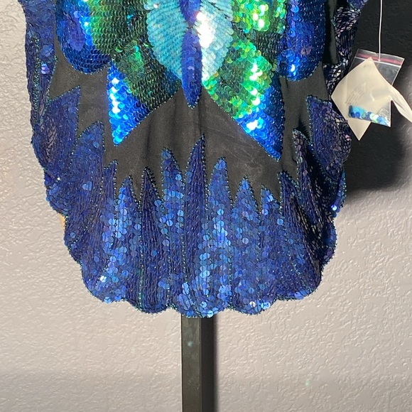 PHOOL - NWT - top: vintage black s/s sequins / butterfly, shldr pads, lining - L - Picture 4 of 16